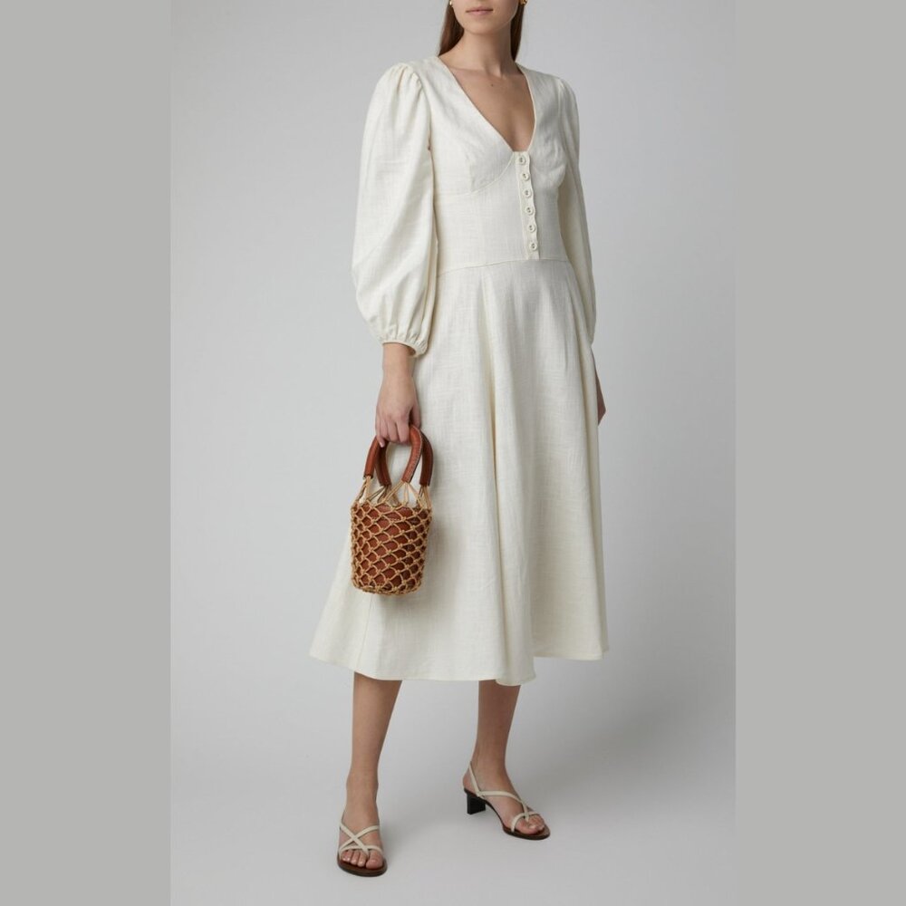 STAUD "Birdie" linen dress in cream (size 2)
